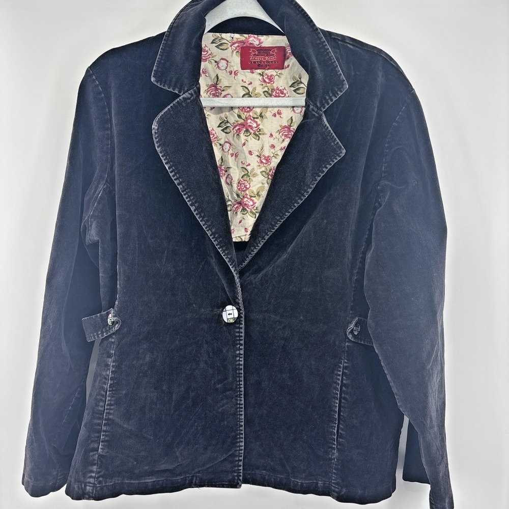 Paris Blues Corduroy Blazer Jacket Two Button Black Dark Academia Vtg Y2K Womens